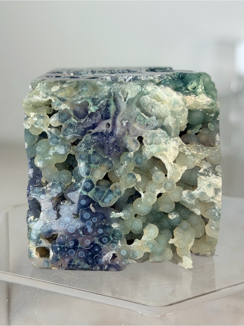 Blue-Green Botryoidal Chalcedony Sculpture - Decorative Home Art